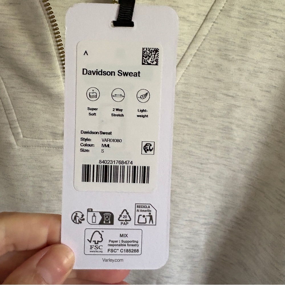 NWT Varley Doublesoft Davidson 1/2 Zip V Neck Supersoft Sweatshirt Sz S Ivory - Picture 6 of 9